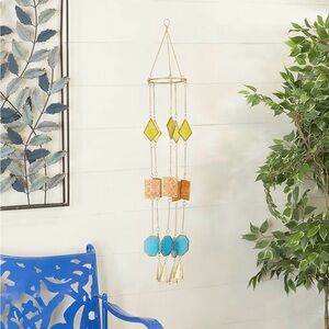 Metal Geometric Windchime Indoor Outdoor Stained Glass, 7" x 2" x 35”